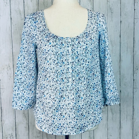 Mossimo Supply Co. Tops - Mossimo | Blue Floral Cotton Blouse M – Cottagecore Boho Spring Top 🌿💙